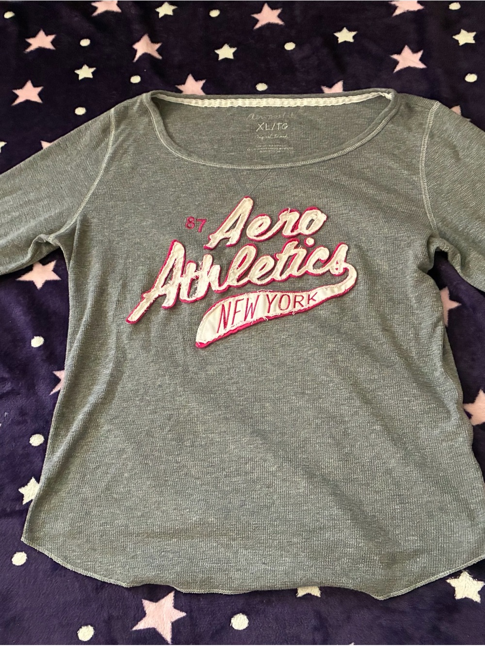 Aeropostale Heather Green Long-Sleeve Aero Athletics Tee with Pink Accents